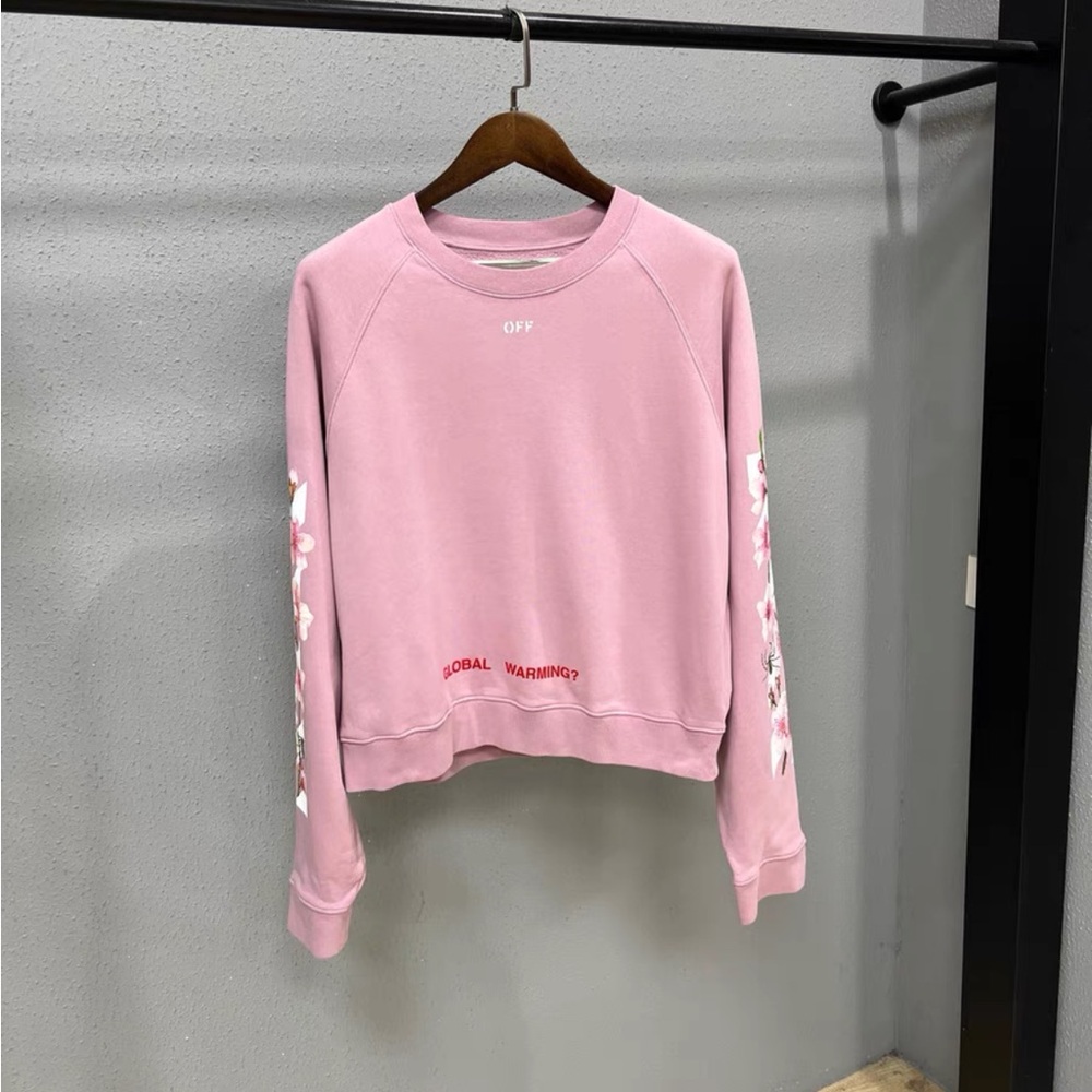 ❌sold❌🚩steal authentic Off-White Pink Sweatshirt with Floral Accents
